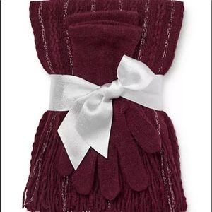 2-Piece Metallic Thread Scarf & Gloves Set NWT